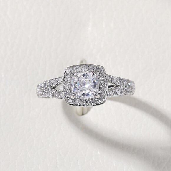 🌸NEW LUXURY 14K WHITE GOLD SQUARE GEM DIAMOND ENGAGEMENT RING FOR WOMEN, K774 - Picture 6 of 6